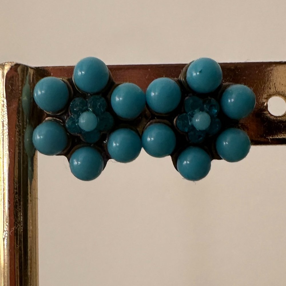 Michal Negrin Teal Blue flower studs
